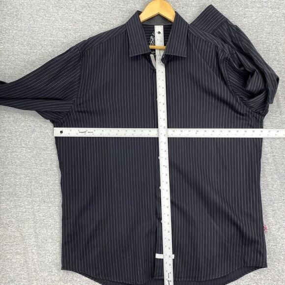 English Laundry Shirt Mens 17.5 Black Pinstriped Button Down Long Sleeve Collar - Picture 10 of 14
